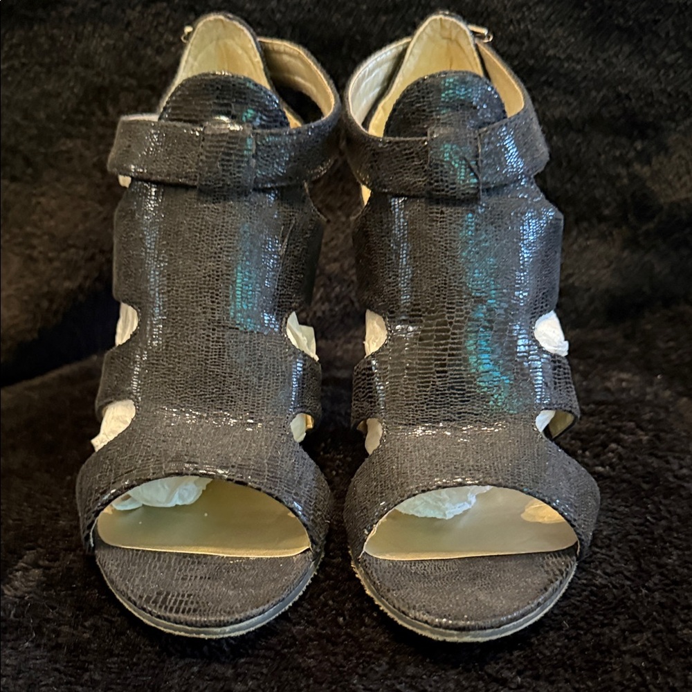 Diba Black Open-Toe Textured Heels